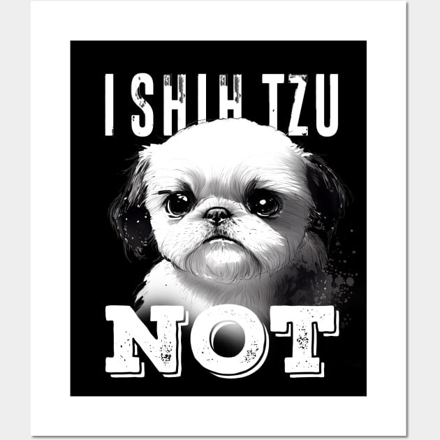 I Shih Tzu Not No. 2: A Very Cute Shih Tzu Dog on a Dark Background Wall Art by Puff Sumo